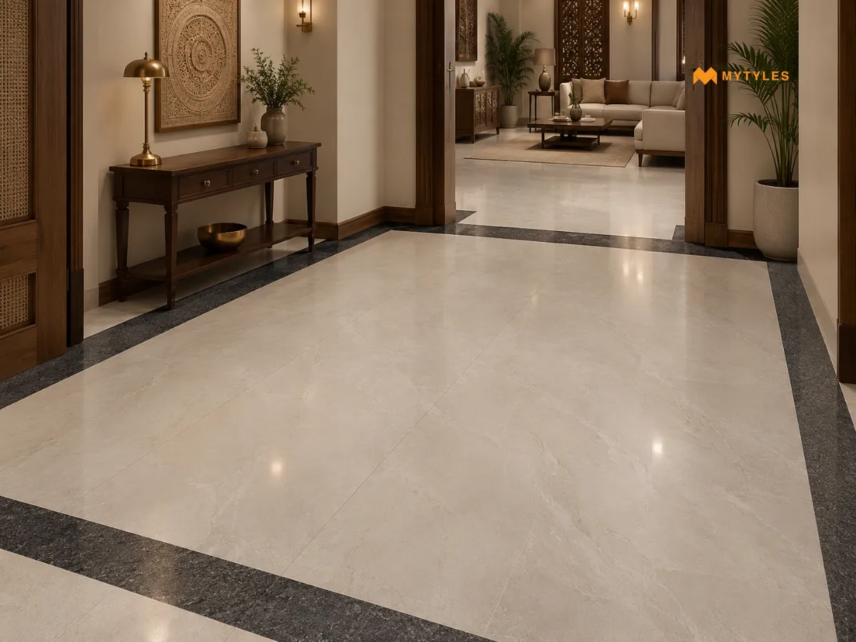 Contrasting Border Granite-Look Tiles for Living Rooms and Foyers 